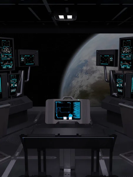 Raumschiff Kommandobrücke Mit Instrumentensteuerung Und Viewscreen Digital Gerenderte Science Fiction — Stockfoto
