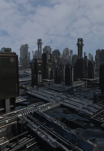Future City Industrial Zone Cyfrowo Renderowane Science Fiction Ilustracja — Zdjęcie stockowe