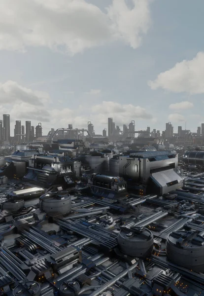 未来城市 重工业区 3D数码渲染科幻小说插图 — 图库照片