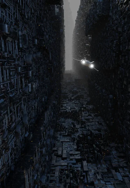 穿越鸿沟城 3D数码渲染科幻小说图解 — 图库照片