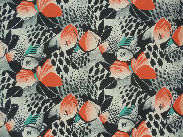 Dikişsiz soyut desen ile eski yapay ipek kumaş. 1970'lerde kumaştan.