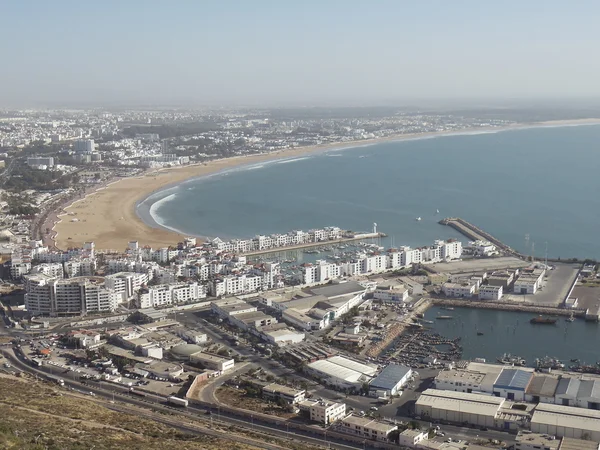 The view from the mountain at Agadir, port, harbour and beach. Morocco. January, 2013 — Stock Photo, Image