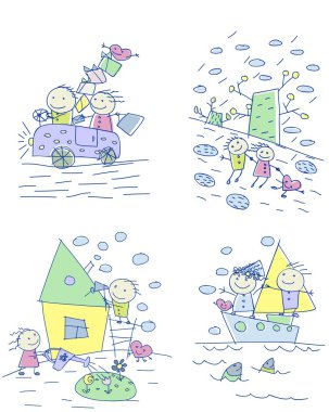 mutlu bir aile çocuk çizimi