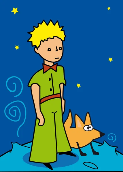 Petit prince, prince, conte, personnage, rêve, univers, renard, bulle, planète, terre, roman, français, récit, histoire, enfant, imagination, enchantement, magie, fantastique, rêve, volcan, poésie, spirituel, lune, espace — Image vectorielle