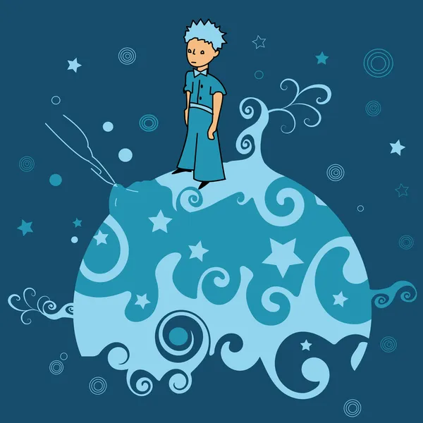 Petit prince, prince, conte, roi, personnage, rêve, univers, planète, terre, français, histoire, enfant, imagination, enchantement, magie, fantastique, rêve, volcan, cratère, lune, espace, étoile, firmament, cosmos, poésie, philosophie , — Image vectorielle