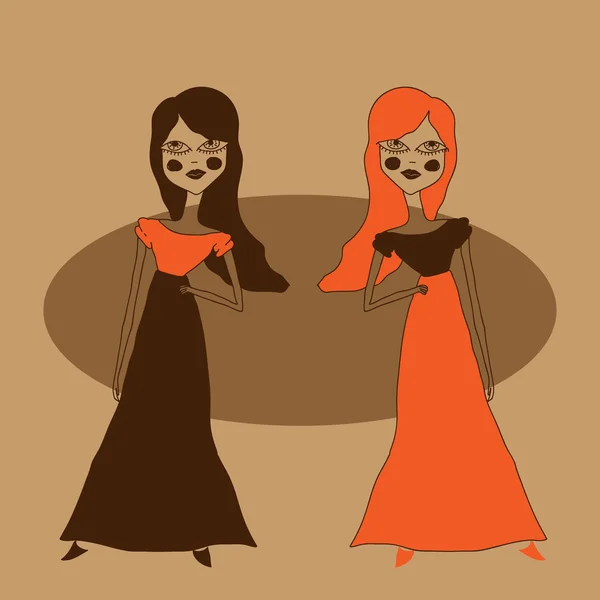 Dos chicas de moda — Vector de stock