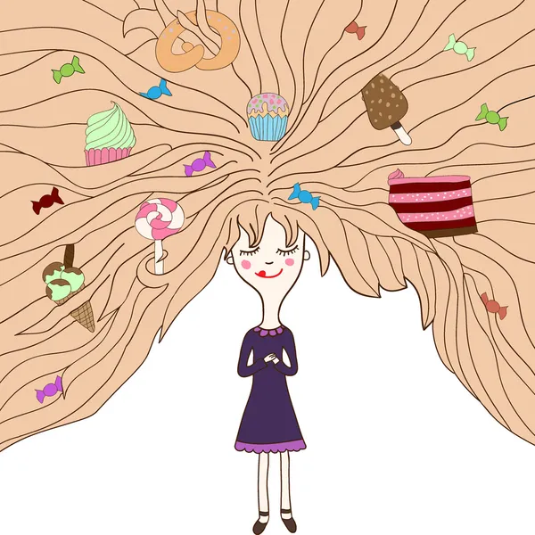 Cute dziewczynka z cukierków w jej włosy — Wektor stockowy