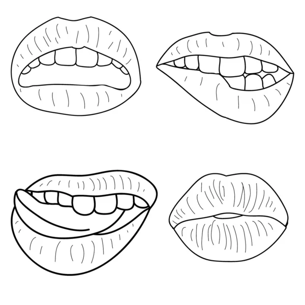 组的四个轮廓的性感的嘴唇 — 图库矢量图片