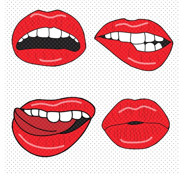 Dizi dört seksi dudaklar — Stok Vektör
