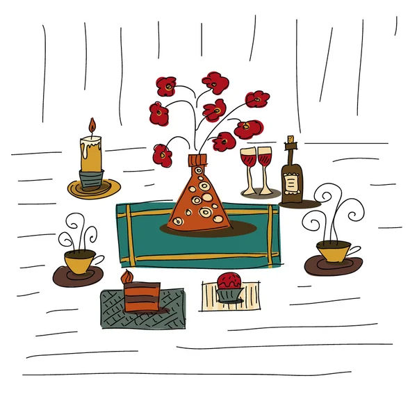 Doodle imagem de jantar romântico — Vetor de Stock