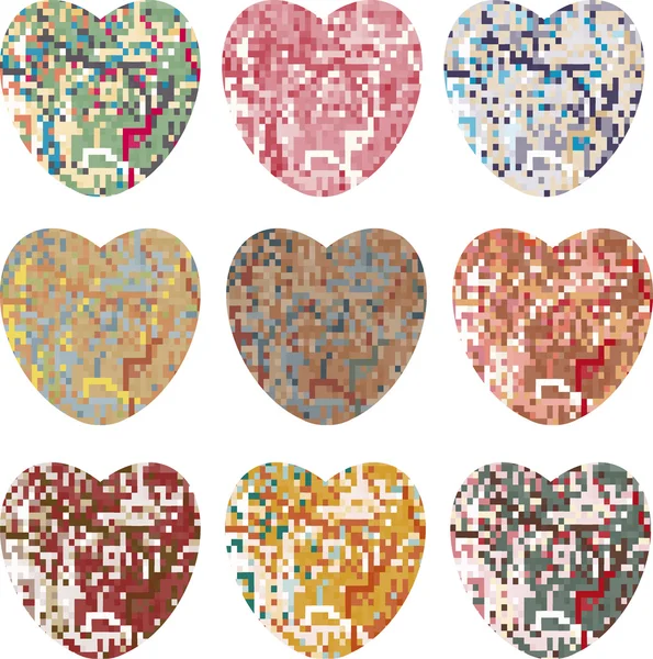 Set of pixel hearts — Stock Vector