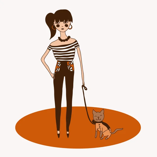 Fille avec chat — Image vectorielle