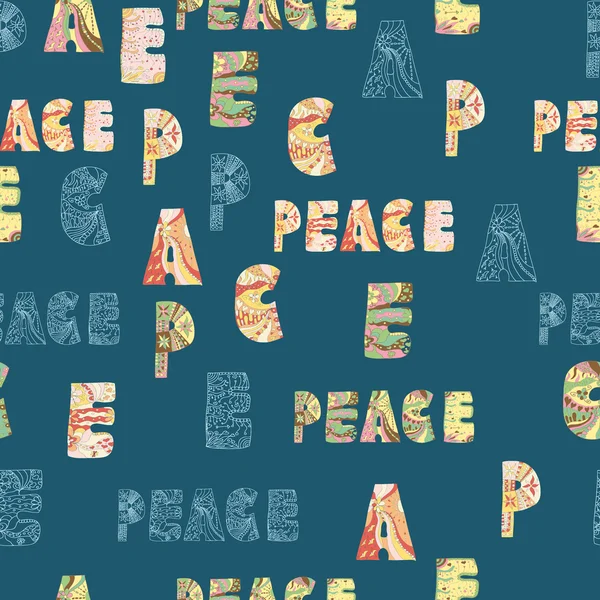 Seamless pattern with colorful peace letters — Stock Vector