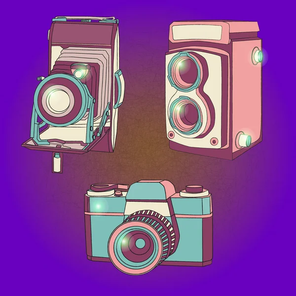 Vintage kameralar dizi çizimi — Stok Vektör