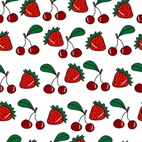 Seamless pattern with fresh strawberry and cherry — Stock Vector
