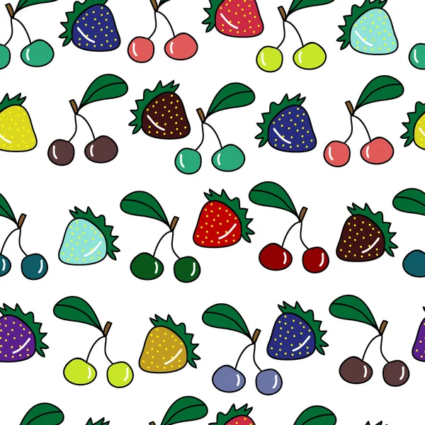 Bezešvé vzor s barevnými psyhodelic jahody a třešně — Stockový vektor