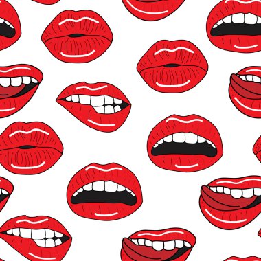 seksi kırmızı dudaklar ile sorunsuz vektör desen