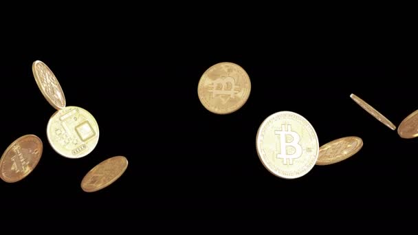 Animación Del Flujo Monedas Bitcoin Con Capa Alfa — Vídeos de Stock