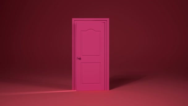 Animation Pink Door Opening Camera Entering White Light — Stock Video