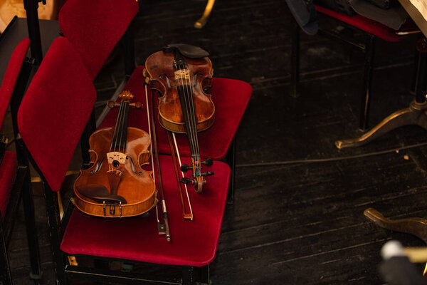 violns on chairs during interval  in theatre