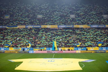 Lviv, Ukrayna - 12 Ekim 2021: Dünya Kupası elemeleri UEFA, Ukrayna ile Bosna-Hersek arasındaki futbol maçı