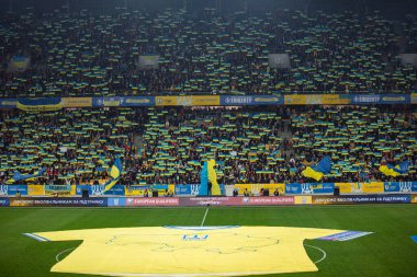 Lviv, Ukrayna - 12 Ekim 2021: Dünya Kupası elemeleri UEFA, Ukrayna ile Bosna-Hersek arasındaki futbol maçı