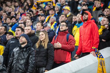 Lviv, Ukrayna - 12 Ekim 2021: Dünya Kupası elemeleri UEFA, Ukrayna ile Bosna-Hersek arasındaki futbol maçı