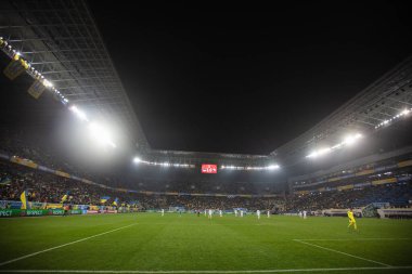 Lviv, Ukrayna - 12 Ekim 2021: Dünya Kupası elemeleri UEFA, Ukrayna ile Bosna-Hersek arasındaki futbol maçı