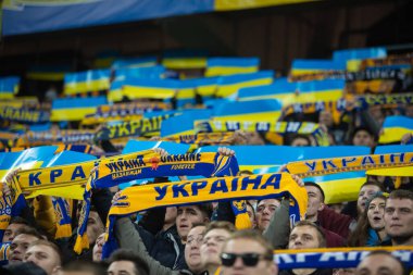 Lviv, Ukrayna - 12 Ekim 2021: Dünya Kupası elemeleri UEFA, Ukrayna ile Bosna-Hersek arasındaki futbol maçı