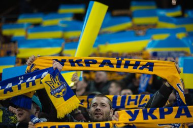 Lviv, Ukrayna - 12 Ekim 2021: Dünya Kupası elemeleri UEFA, Ukrayna ile Bosna-Hersek arasındaki futbol maçı
