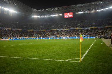 Lviv, Ukrayna - 12 Ekim 2021: Dünya Kupası elemeleri UEFA, Ukrayna ile Bosna-Hersek arasındaki futbol maçı