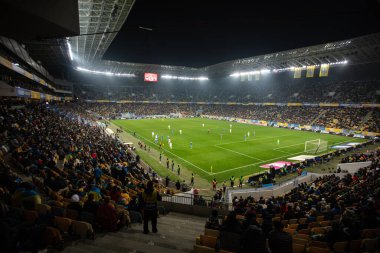 Lviv, Ukrayna - 12 Ekim 2021: Dünya Kupası elemeleri UEFA, Ukrayna ile Bosna-Hersek arasındaki futbol maçı