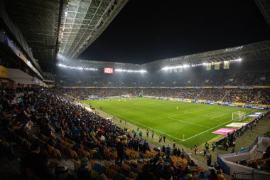 Lviv, Ukrayna - 12 Ekim 2021: Dünya Kupası elemeleri UEFA, Ukrayna ile Bosna-Hersek arasındaki futbol maçı