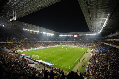 Lviv, Ukrayna - 12 Ekim 2021: Dünya Kupası elemeleri UEFA, Ukrayna ile Bosna-Hersek arasındaki futbol maçı