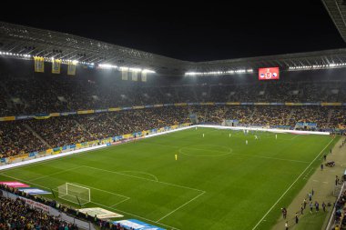 Lviv, Ukrayna - 12 Ekim 2021: Dünya Kupası elemeleri UEFA, Ukrayna ile Bosna-Hersek arasındaki futbol maçı