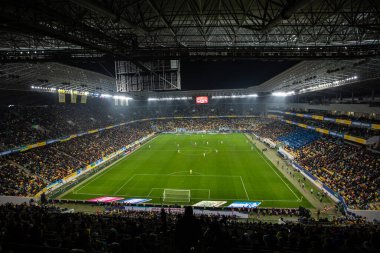 Lviv, Ukrayna - 12 Ekim 2021: Dünya Kupası elemeleri UEFA, Ukrayna ile Bosna-Hersek arasındaki futbol maçı