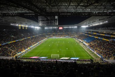 Lviv, Ukrayna - 12 Ekim 2021: Dünya Kupası elemeleri UEFA, Ukrayna ile Bosna-Hersek arasındaki futbol maçı