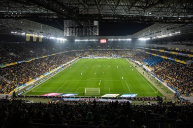 Lviv, Ukrayna - 12 Ekim 2021: Dünya Kupası elemeleri UEFA, Ukrayna ile Bosna-Hersek arasındaki futbol maçı