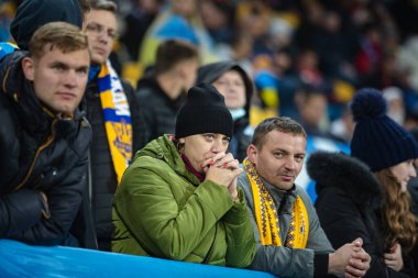 Lviv, Ukrayna - 12 Ekim 2021: Dünya Kupası elemeleri UEFA, Ukrayna ile Bosna-Hersek arasındaki futbol maçı