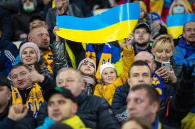Lviv, Ukrayna - 12 Ekim 2021: Dünya Kupası elemeleri UEFA, Ukrayna ile Bosna-Hersek arasındaki futbol maçı