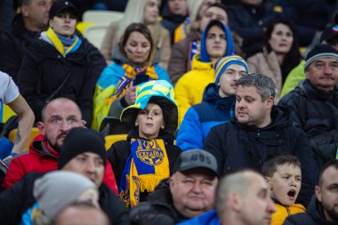 Lviv, Ukrayna - 12 Ekim 2021: Dünya Kupası elemeleri UEFA, Ukrayna ile Bosna-Hersek arasındaki futbol maçı