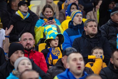 Lviv, Ukrayna - 12 Ekim 2021: Dünya Kupası elemeleri UEFA, Ukrayna ile Bosna-Hersek arasındaki futbol maçı