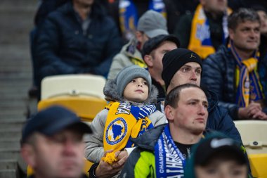 Lviv, Ukrayna - 12 Ekim 2021: Dünya Kupası elemeleri UEFA, Ukrayna ile Bosna-Hersek arasındaki futbol maçı