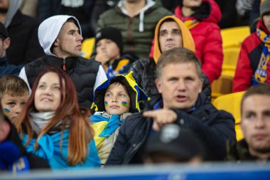 Lviv, Ukrayna - 12 Ekim 2021: Dünya Kupası elemeleri UEFA, Ukrayna ile Bosna-Hersek arasındaki futbol maçı