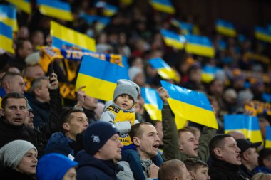 Lviv, Ukrayna - 12 Ekim 2021: Dünya Kupası elemeleri UEFA, Ukrayna ile Bosna-Hersek arasındaki futbol maçı