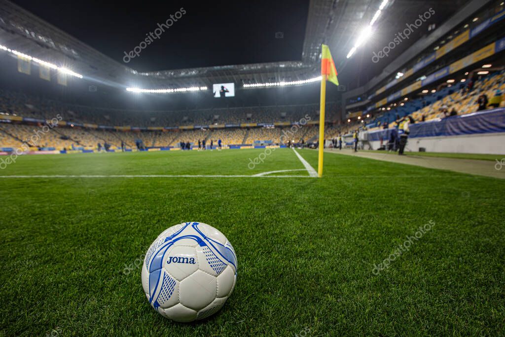 Lviv, Ukraine - October 12, 2021: Ukrainian Association of Football ball. The World Cup Qualification UEFA, Football match between Ukraine and Bosnia and Herzegovina