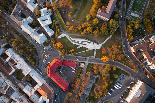 Lviv, Ukraine - February 20, 2021: Aerial view on Memorial of Heavenly Hundred Heroes, Lviv , Ukraine from drone