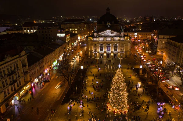Lviv Ukraine December 2020 Christmas Tree Opera House Lviv Ukraine — Stock Photo, Image