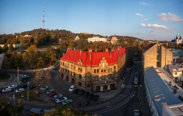 Lviv Ukarine Ekim 2021 Dan Lviv Itfaiye Istasyonuna Hava Görüntüsü — Stok fotoğraf