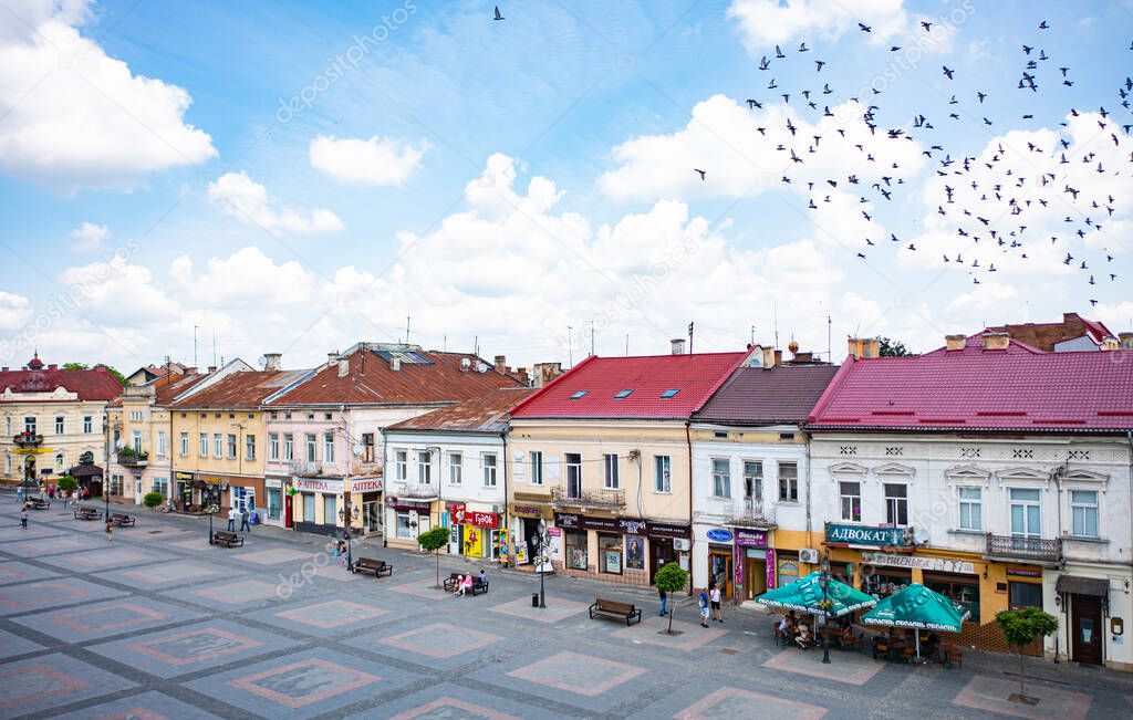 Drohobych, Ukraine - July 2021: Market square in Drohobych, Ukraine